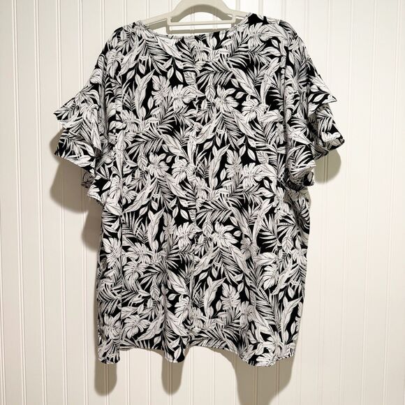 Lane Bryant Maui Leaves V Neck Ruffled Blouse Plus Size 26 - Picture 6 of 6